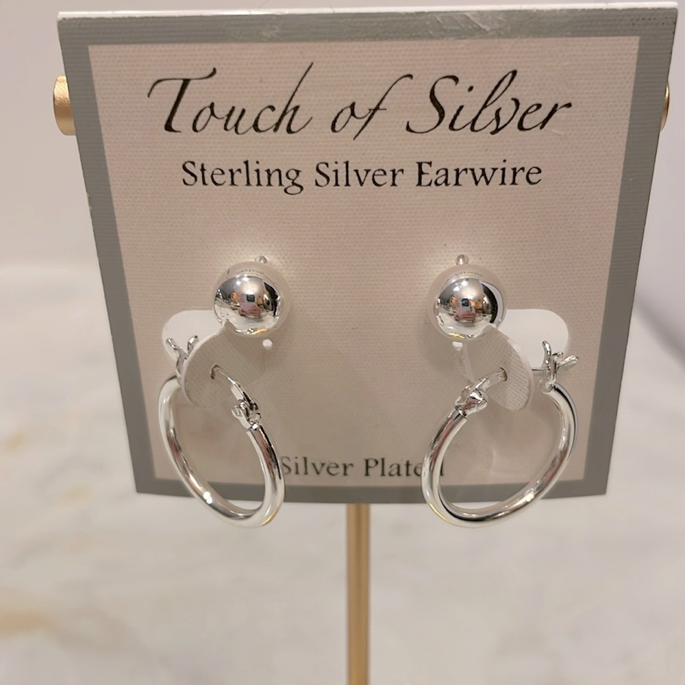 NWT Sterling Silver ball stud and hoop earrings